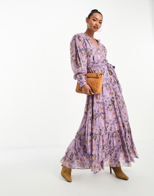 Mauve floral 2025 maxi dress