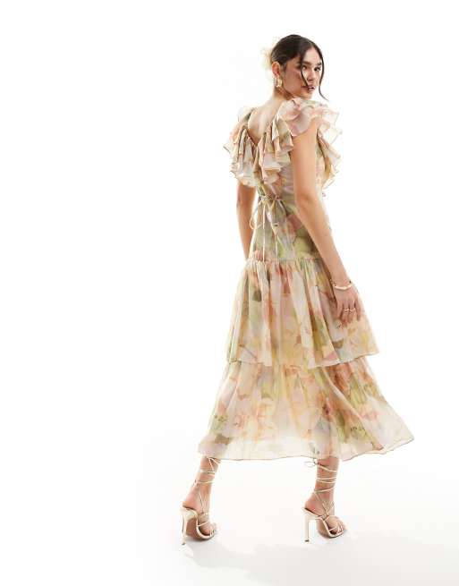 & Other Stories tiered maxi dress with ruffle detail in watercolor 