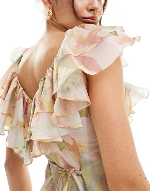 Other Stories tiered maxi dress with ruffle detail in watercolour floral print ASOS