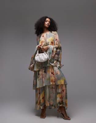 & Other Stories Tiered Maxi Dress With Ruffle Sleeve Detail In Multi