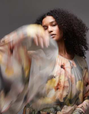 Shop & Other Stories Tiered Maxi Dress With Ruffle Sleeve Detail In Multi