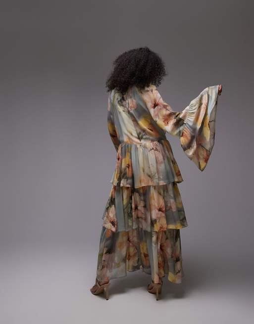 Other Stories tiered maxi dress with ruffle sleeve detail in