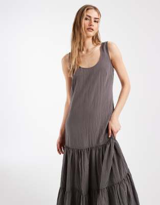 & Other Stories Tiered Nylon Maxi Dress In Gray