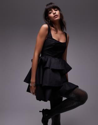 Other Stories Tiered Puffball Mini Dress In Black
