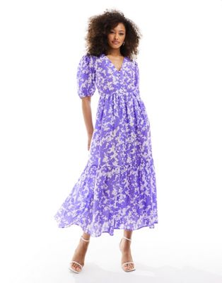 & Other Stories tiered volume maxi dress in pastel violet marble