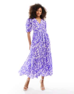 & Other Stories tiered volume maxi dress in pastel violet marble