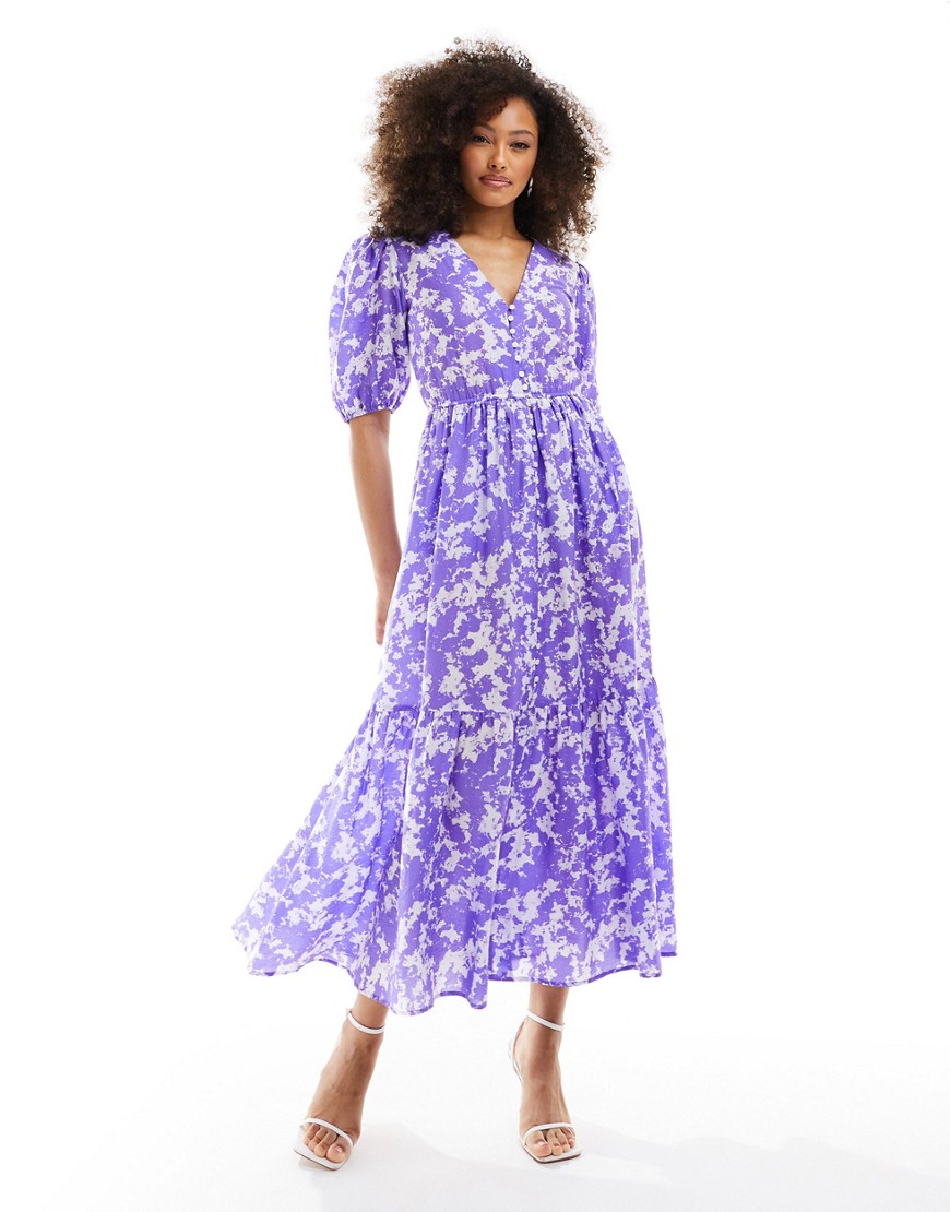 Other Stories &  Tiered Volume Maxi Dress In Pastel Violet Marble-purple