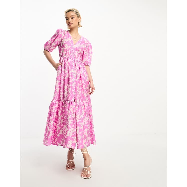 & Other Stories tiered volume maxi dress in pink marble | ASOS