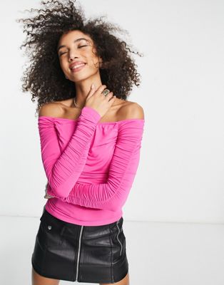 & Other Stories off the shoulder top in pink - ASOS Price Checker