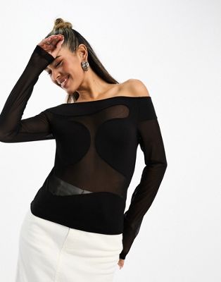 & Other Stories long sleeve top with cut out mesh detail in black - ASOS Price Checker