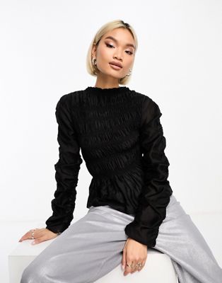 & Other Stories long sleeve ruched top in black - ASOS Price Checker