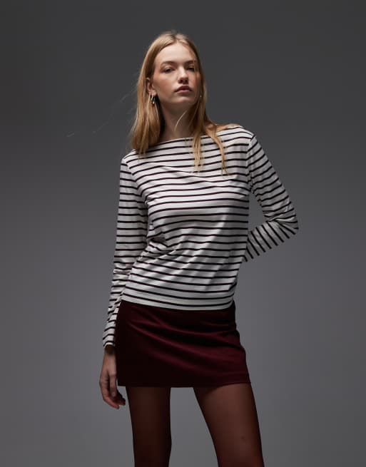 & Other Stories - Top a maniche lunghe a righe color viola e bianco con scollo a barchetta