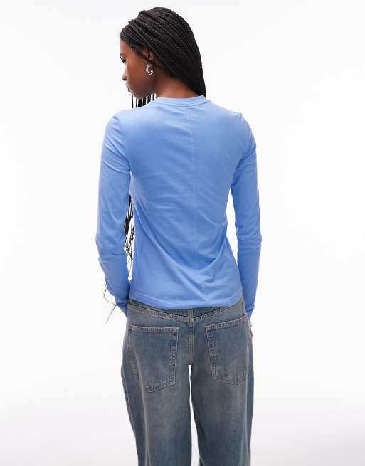 & Other Stories - Top a maniche lunghe aderente in jersey blu con cuciture sul davanti, 2 di 4