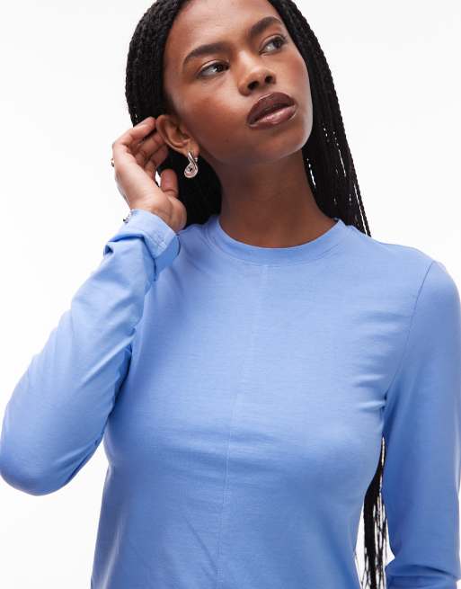 & Other Stories - Top a maniche lunghe aderente in jersey blu con cuciture sul davanti, 3 di 4