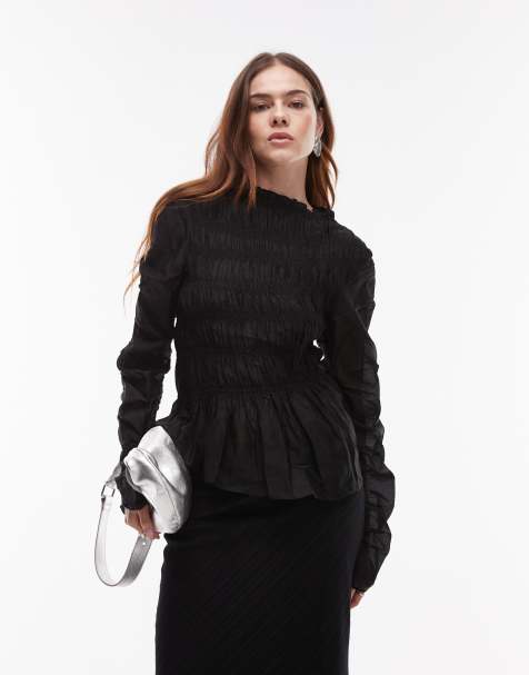 & Other Stories - Top a maniche lunghe arricciato nero - view 1