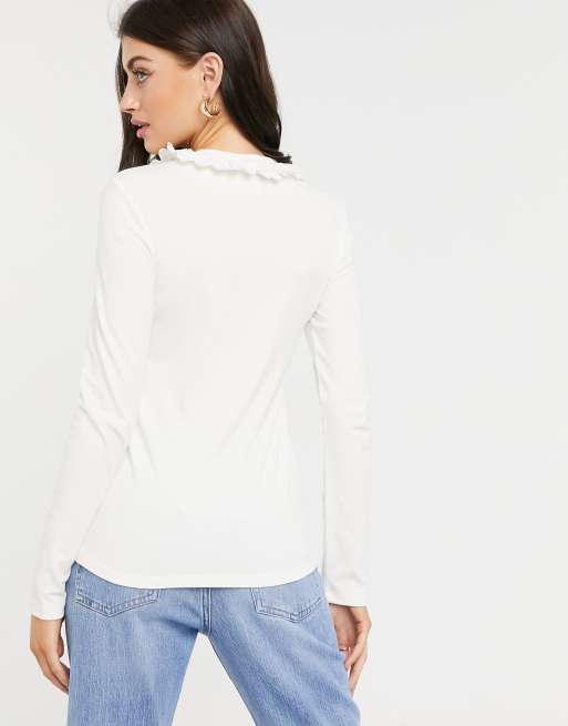 & Other Stories - Top a maniche lunghe bianco con scollo a volant, 2 di 4