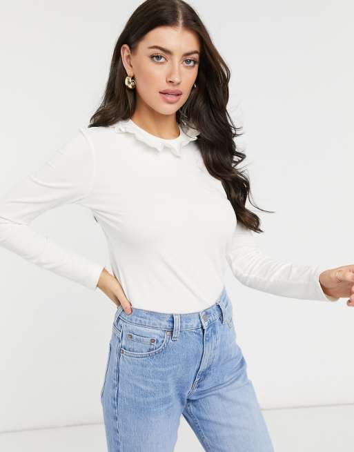 & Other Stories - Top a maniche lunghe bianco con scollo a volant, 3 di 4