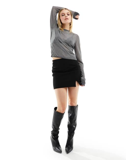 & Other Stories - Top a maniche lunghe con glitter trasparente color argento metallizzato