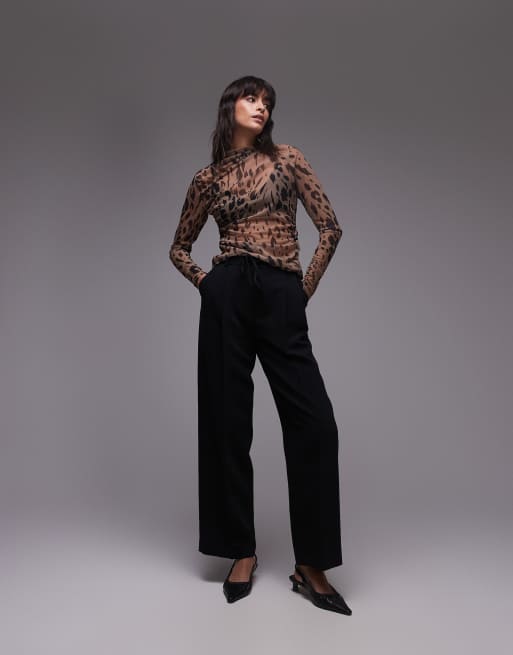 & Other Stories - Top a maniche lunghe in jersey a rete drappeggiato con stampa leopardata, 2 di 4