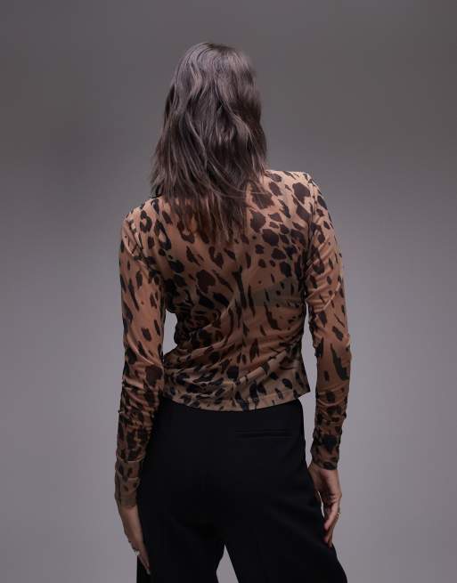 & Other Stories - Top a maniche lunghe in jersey a rete drappeggiato con stampa leopardata, 4 di 4