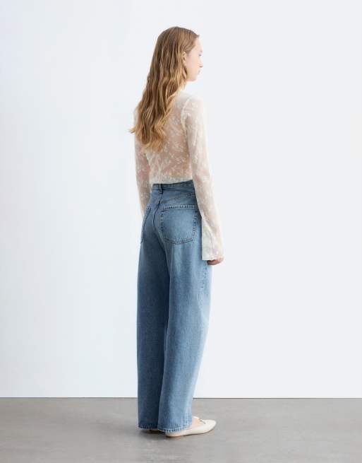 & Other Stories - Top a maniche lunghe in pizzo beige con drappeggio in vita, 4 di 4