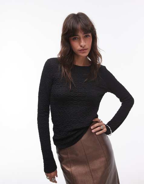 & Other Stories - Top aderente in jersey nero a maniche lunghe punto smock - view 1
