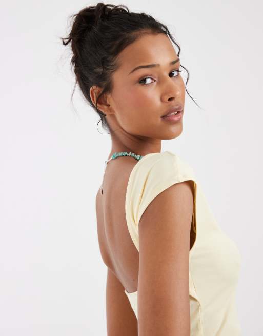 & Other Stories - Top amarillo crema ceñido de corte slim, 3 de 4