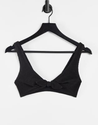 & Other Stories - Top bikini a triangolo con allacciatura sul davanti in poliestere testurizzato nero - BLACK