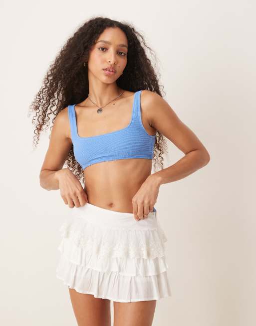 & Other Stories - Top bikini mix and match blu stropicciato con schiena scoperta e scollo ampio, 2 di 4