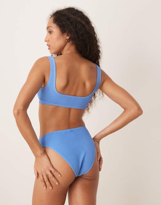 & Other Stories - Top bikini mix and match blu stropicciato con schiena scoperta e scollo ampio, 3 di 4