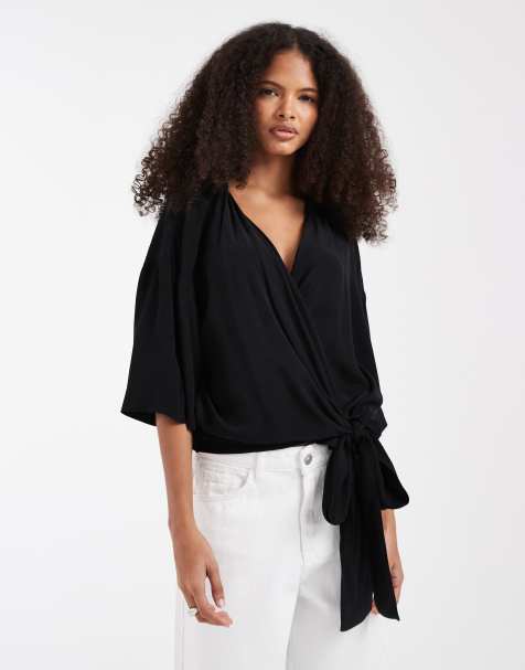 & Other Stories - Top cache-cœur en coton - Noir - view 1