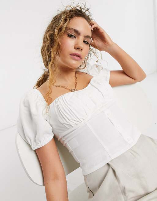 & Other Stories - Top con maniche a sbuffo e scollo a cuore bianco