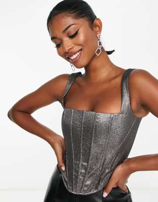 & Other Stories - Top corset d'ensemble - Noir métallisé