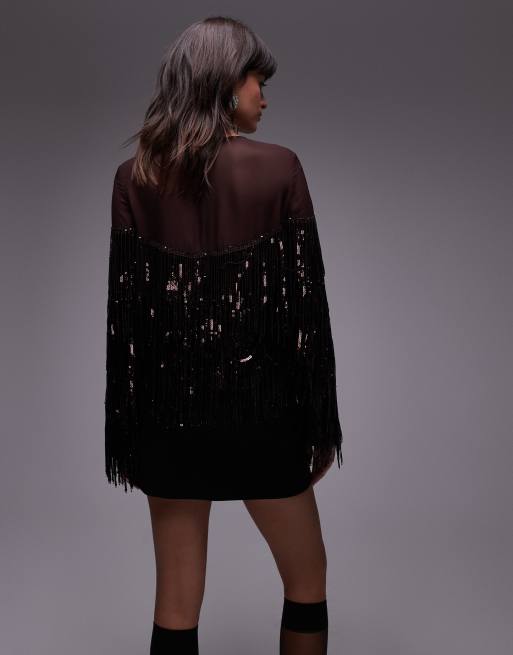 & Other Stories - Top d'ensemble avec franges à sequins et empiècements transparents - Lie-de-vin, 4 de 4