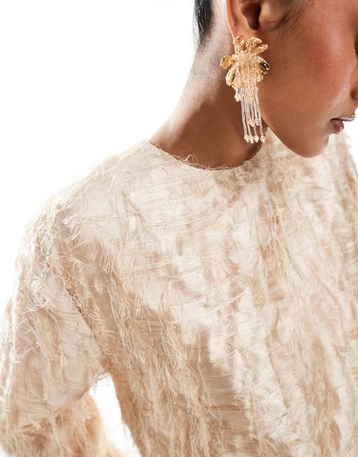 & Other Stories - Top d'ensemble en jacquard effet duveteux à manches longues - Beige, 4 de 4