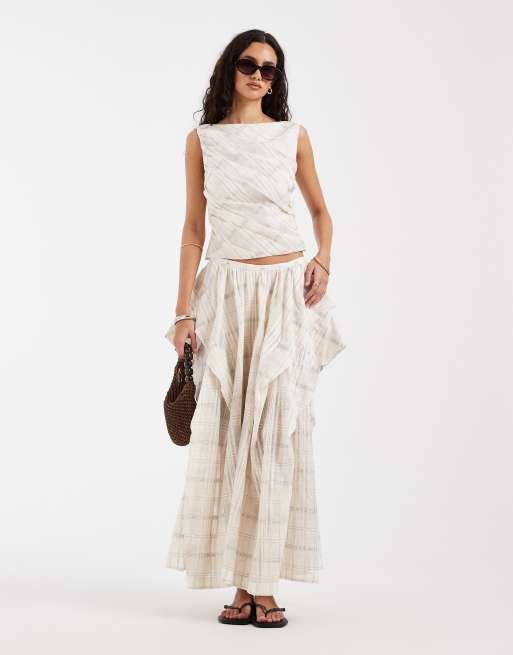 & Other Stories - Top d'ensemble transparent sans manches en organza à carreaux - Blanc cassé, 2 de 4