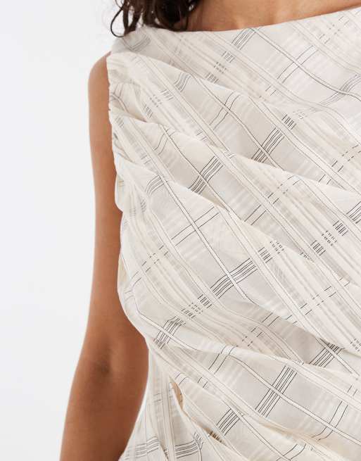 & Other Stories - Top d'ensemble transparent sans manches en organza à carreaux - Blanc cassé, 3 de 4