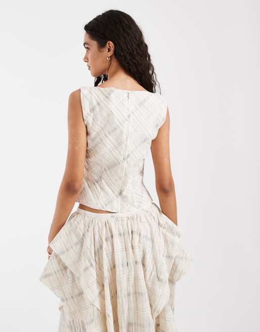 & Other Stories - Top d'ensemble transparent sans manches en organza à carreaux - Blanc cassé, 4 de 4
