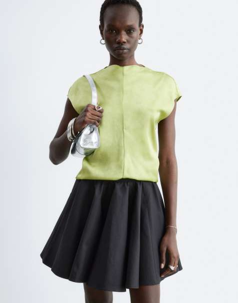 & Other Stories - Top drapé en satin avec col montant et taille cintrée - Vert citron - view 1