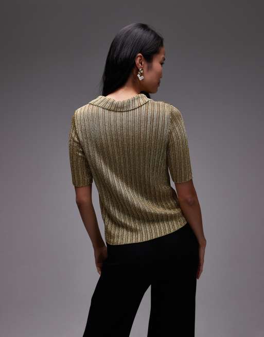 & Other Stories - Top en, maille à manches courtes et fermeture à boutons fantaisie - Beige foncé, 4 de 4