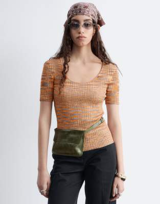 Top en maille à manches courtes - Orange clair M