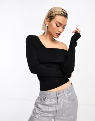 & Other Stories one shoulder long sleeve knitted top in black - ASOS Price Checker