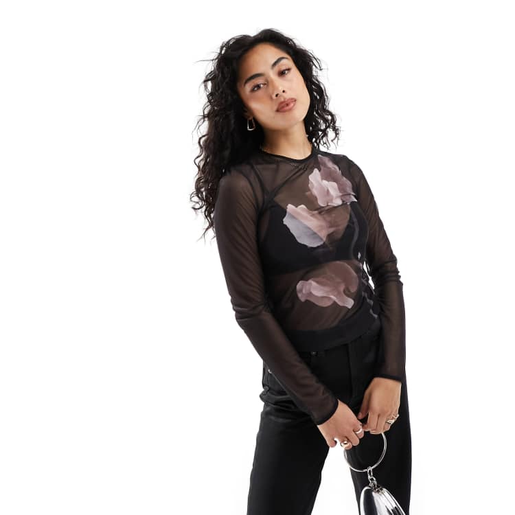 Haut Femme Free People - Noir Manches Longues Imprimé Floral - Taille S - Neuf Avec étiquettes