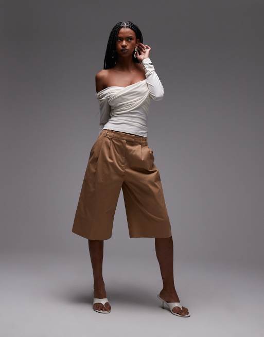 & Other Stories - Top in jersey bianco sporco con drappeggio e spalle scoperte, 2 di 4