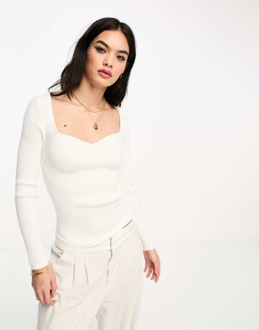 & Other Stories - Top in maglia bianco con scollo a cuore