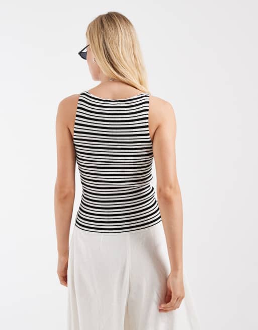 & Other Stories - Top in maglia compatta nera a righe con scollo a barchetta, 2 di 4