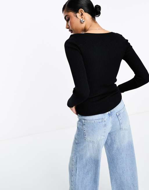& Other Stories - Top in maglia con scollo a cuore nero, 3 di 4