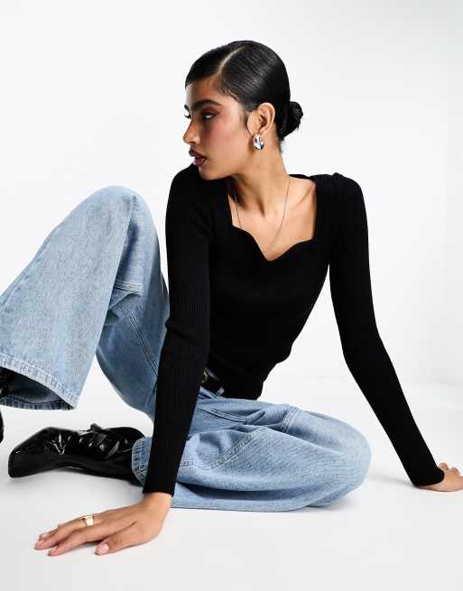 & Other Stories - Top in maglia con scollo a cuore nero, 4 di 4