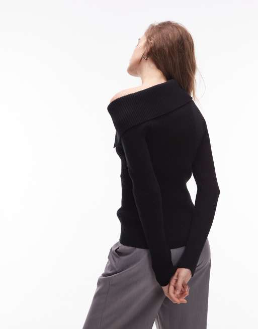& Other Stories - Top in maglia nero con design monospalla con colletto asimmetrico, 3 di 4