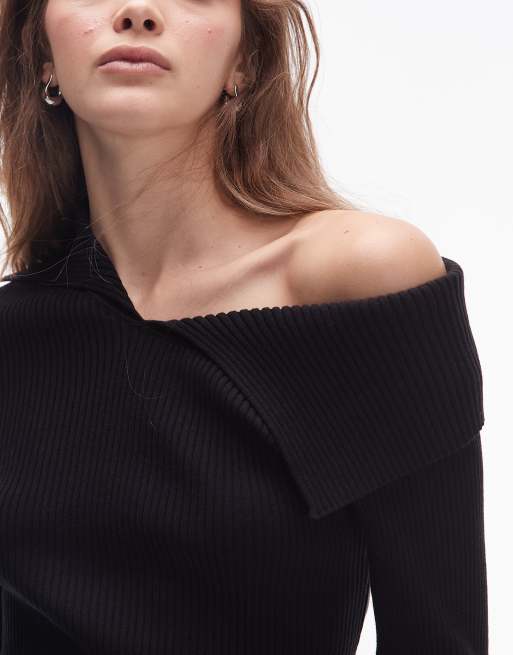 & Other Stories - Top in maglia nero con design monospalla con colletto asimmetrico, 4 di 4